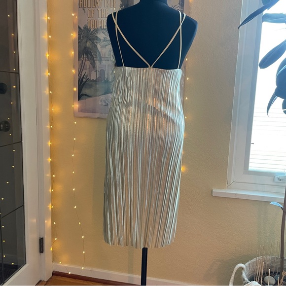 Champagne Colour Pleated Holiday Party Dress - Picture 7 of 11